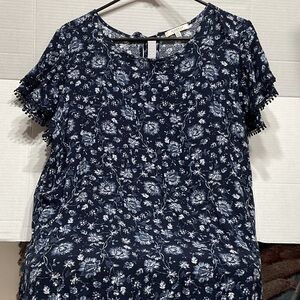 Elegant Navy Floral Blouse